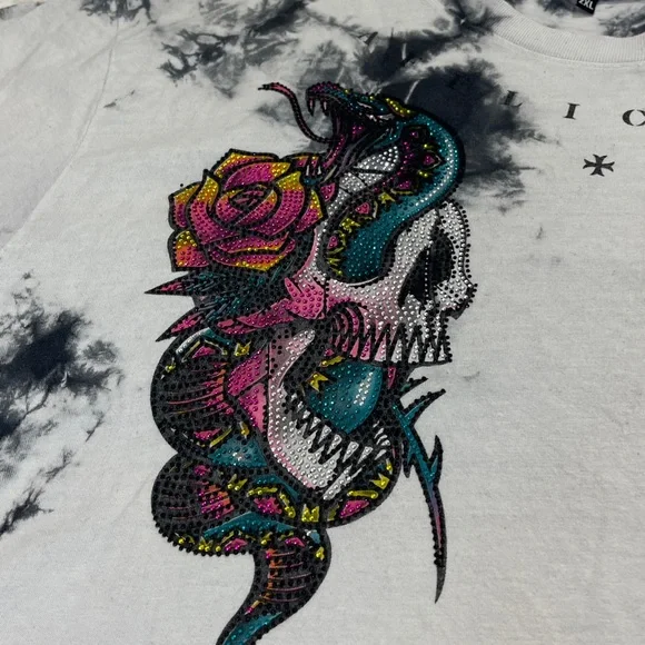 Affliction BLACK LABEL Black and White Tie-Dye Skull T-Shirt MENS 2XL - Picture 5 of 8